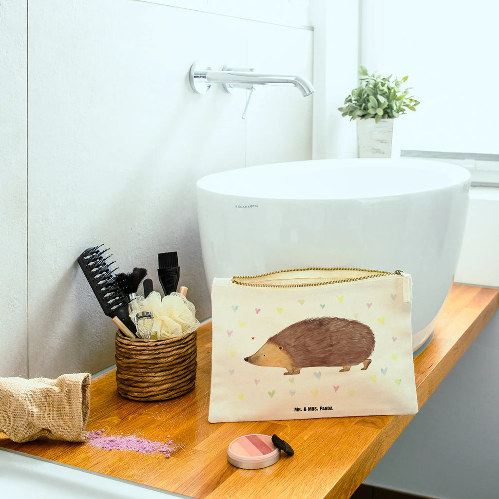 Make-up bag Hedgehog hearts small animals, cute, funny, cute animal motives, hand drawn, small world, funny sayings, good mood, happy, gifts, gift ideas, special gifts, animal lover, card, hedgehog, life, trust, kiss, heart, hearts, Love