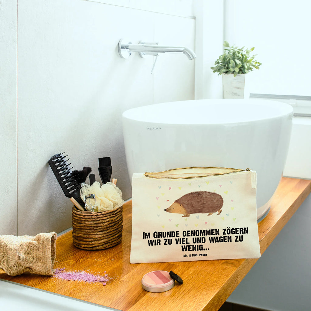 Make-up bag Hedgehog hearts small animals, cute, funny, cute animal motives, hand drawn, small world, funny sayings, good mood, happy, gifts, gift ideas, special gifts, animal lover, card, hedgehog, life, trust, kiss, heart, hearts, Love