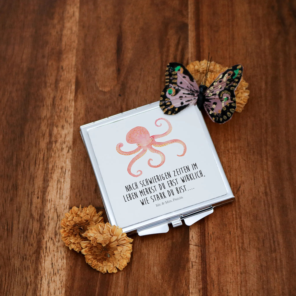 Handbag mirror Squid silver, make-up mirror, square, handbag, make up, mirror, small animals, cute, funny, cute animal motives, hand drawn, small world, funny sayings, good mood, happy, gifts, gift ideas, special gifts, animal lover, card, arms, ocean, sea animal, squid, octopus, water, sea