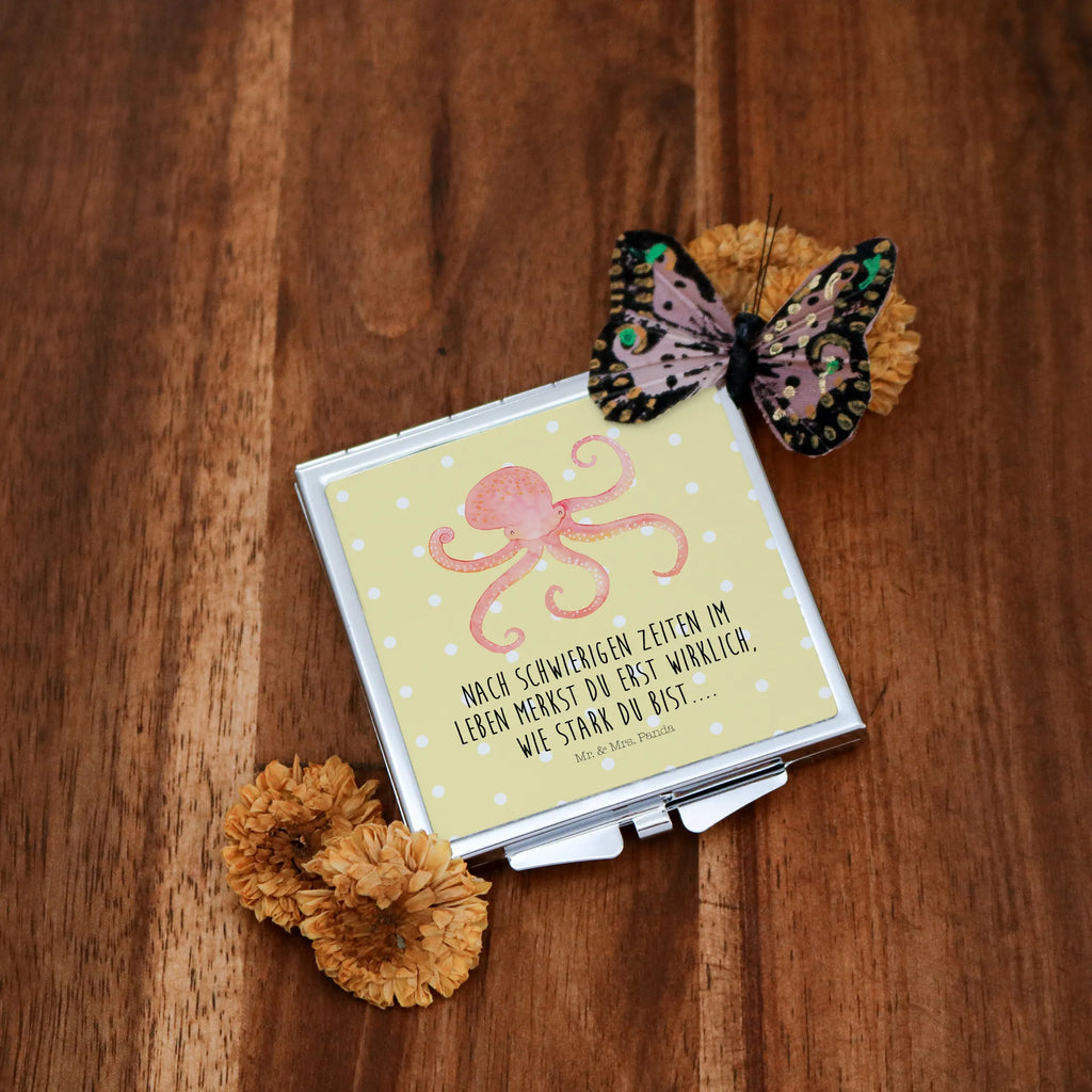 Handbag mirror Squid silver, make-up mirror, square, handbag, make up, mirror, small animals, cute, funny, cute animal motives, hand drawn, small world, funny sayings, good mood, happy, gifts, gift ideas, special gifts, animal lover, card, arms, ocean, sea animal, squid, octopus, water, sea