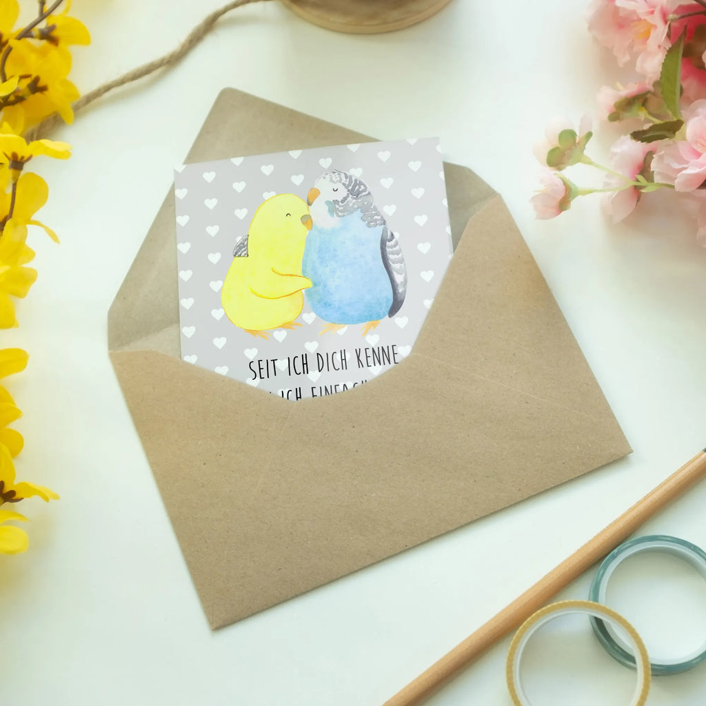 Grußkarte Wellensittich Liebe Glückwunschkarte, Hochzeitskarte, Klappkarte, Karte, Ansichtskarten, Einladungskarte, Geburtstagskarte, Grußkarte, Liebe, Partner, Freund, Freundin, Ehemann, Ehefrau, Heiraten, Verlobung, Heiratsantrag, Liebesgeschenk, Jahrestag, Hocheitstag, Wellensittich, Nähe, Vertrauen, Vögel, Kuscheln