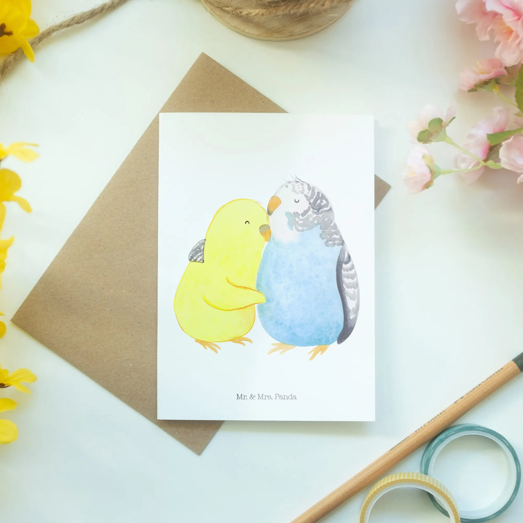 Grußkarte Wellensittich Liebe Glückwunschkarte, Hochzeitskarte, Klappkarte, Karte, Ansichtskarten, Einladungskarte, Geburtstagskarte, Grußkarte, Liebe, Partner, Freund, Freundin, Ehemann, Ehefrau, Heiraten, Verlobung, Heiratsantrag, Liebesgeschenk, Jahrestag, Hocheitstag, Wellensittich, Nähe, Vertrauen, Vögel, Kuscheln