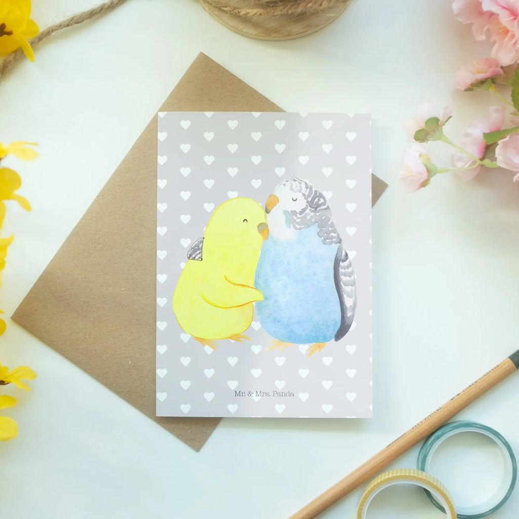 Grußkarte Wellensittich Liebe Glückwunschkarte, Hochzeitskarte, Klappkarte, Karte, Ansichtskarten, Einladungskarte, Geburtstagskarte, Grußkarte, Liebe, Partner, Freund, Freundin, Ehemann, Ehefrau, Heiraten, Verlobung, Heiratsantrag, Liebesgeschenk, Jahrestag, Hocheitstag, Wellensittich, Nähe, Vertrauen, Vögel, Kuscheln