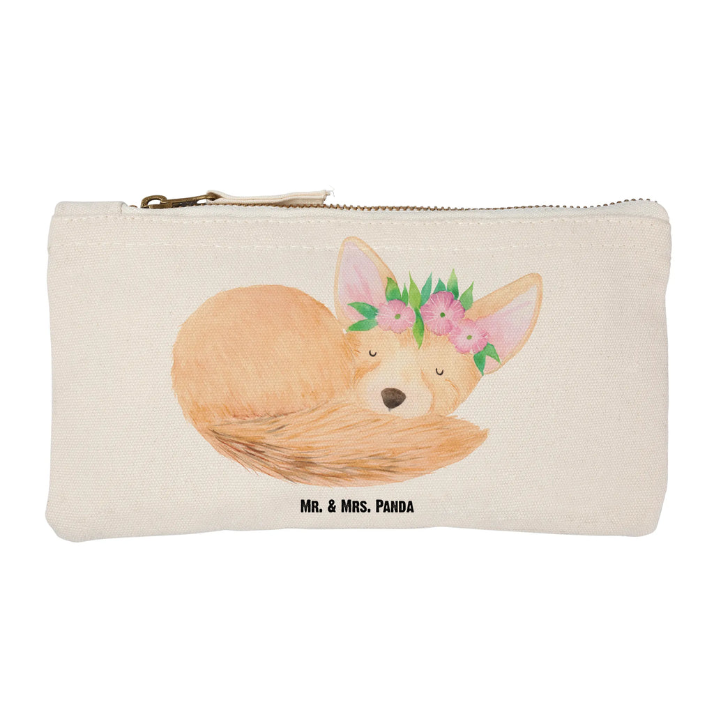 Schminktasche Wüstenfuchs Blumen Waschbeutel, Schminkbeutel, beauty case, utensilientasche, Schminktasche, Waschtasche, Kosmetiktasche, pencil case, Mäppchen, Stiftemäppchen, aufbewahrungstasche, beauty tasche, Kulturtasche, Etui, Federmappe, aufbewahrungsbeutel, Schlampermäppchen, Schminktäschchen, Kosmetikbeutel, Kulturbeutel, kosmetiktäschchen, pinsel tasche, toiletry bag, Afrika, Wildtiere, Glücklich, Wüstenfuchs, Blumen, Blumenkranz, Wüste