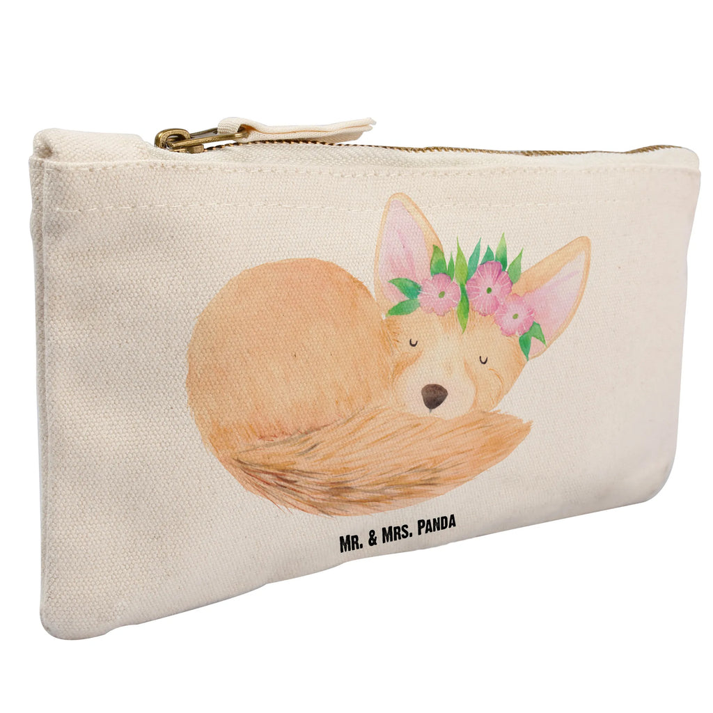 Schminktasche Wüstenfuchs Blumen Waschbeutel, Schminkbeutel, beauty case, utensilientasche, Schminktasche, Waschtasche, Kosmetiktasche, pencil case, Mäppchen, Stiftemäppchen, aufbewahrungstasche, beauty tasche, Kulturtasche, Etui, Federmappe, aufbewahrungsbeutel, Schlampermäppchen, Schminktäschchen, Kosmetikbeutel, Kulturbeutel, kosmetiktäschchen, pinsel tasche, toiletry bag, Afrika, Wildtiere, Glücklich, Wüstenfuchs, Blumen, Blumenkranz, Wüste