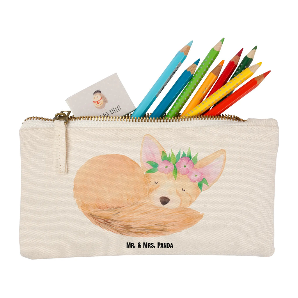 Schminktasche Wüstenfuchs Blumen Waschbeutel, Schminkbeutel, beauty case, utensilientasche, Schminktasche, Waschtasche, Kosmetiktasche, pencil case, Mäppchen, Stiftemäppchen, aufbewahrungstasche, beauty tasche, Kulturtasche, Etui, Federmappe, aufbewahrungsbeutel, Schlampermäppchen, Schminktäschchen, Kosmetikbeutel, Kulturbeutel, kosmetiktäschchen, pinsel tasche, toiletry bag, Afrika, Wildtiere, Glücklich, Wüstenfuchs, Blumen, Blumenkranz, Wüste
