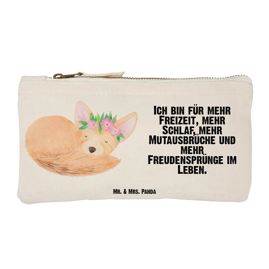 Schminktasche Wüstenfuchs Blumen Waschbeutel, Schminkbeutel, beauty case, utensilientasche, Schminktasche, Waschtasche, Kosmetiktasche, pencil case, Mäppchen, Stiftemäppchen, aufbewahrungstasche, beauty tasche, Kulturtasche, Etui, Federmappe, aufbewahrungsbeutel, Schlampermäppchen, Schminktäschchen, Kosmetikbeutel, Kulturbeutel, kosmetiktäschchen, pinsel tasche, toiletry bag, Afrika, Wildtiere, Glücklich, Wüstenfuchs, Blumen, Blumenkranz, Wüste