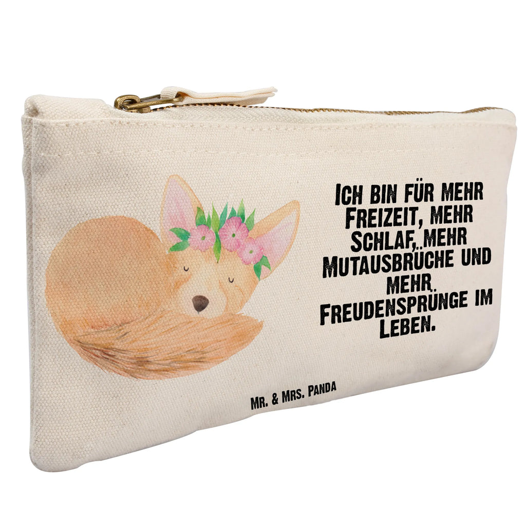 Schminktasche Wüstenfuchs Blumen Waschbeutel, Schminkbeutel, beauty case, utensilientasche, Schminktasche, Waschtasche, Kosmetiktasche, pencil case, Mäppchen, Stiftemäppchen, aufbewahrungstasche, beauty tasche, Kulturtasche, Etui, Federmappe, aufbewahrungsbeutel, Schlampermäppchen, Schminktäschchen, Kosmetikbeutel, Kulturbeutel, kosmetiktäschchen, pinsel tasche, toiletry bag, Afrika, Wildtiere, Glücklich, Wüstenfuchs, Blumen, Blumenkranz, Wüste