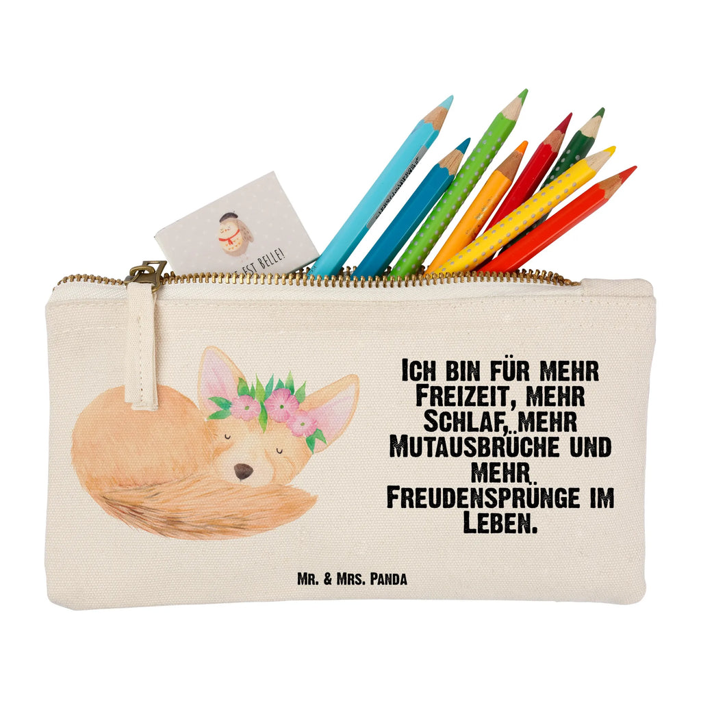 Schminktasche Wüstenfuchs Blumen Waschbeutel, Schminkbeutel, beauty case, utensilientasche, Schminktasche, Waschtasche, Kosmetiktasche, pencil case, Mäppchen, Stiftemäppchen, aufbewahrungstasche, beauty tasche, Kulturtasche, Etui, Federmappe, aufbewahrungsbeutel, Schlampermäppchen, Schminktäschchen, Kosmetikbeutel, Kulturbeutel, kosmetiktäschchen, pinsel tasche, toiletry bag, Afrika, Wildtiere, Glücklich, Wüstenfuchs, Blumen, Blumenkranz, Wüste