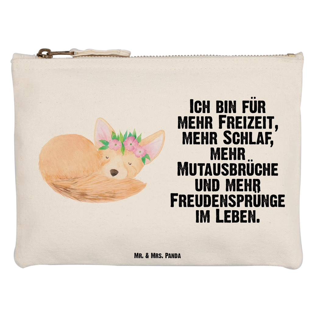 Schminktasche Wüstenfuchs Blumen Waschbeutel, Schminkbeutel, beauty case, utensilientasche, Schminktasche, Waschtasche, Kosmetiktasche, pencil case, Mäppchen, Stiftemäppchen, aufbewahrungstasche, beauty tasche, Kulturtasche, Etui, Federmappe, aufbewahrungsbeutel, Schlampermäppchen, Schminktäschchen, Kosmetikbeutel, Kulturbeutel, kosmetiktäschchen, pinsel tasche, toiletry bag, Afrika, Wildtiere, Glücklich, Wüstenfuchs, Blumen, Blumenkranz, Wüste