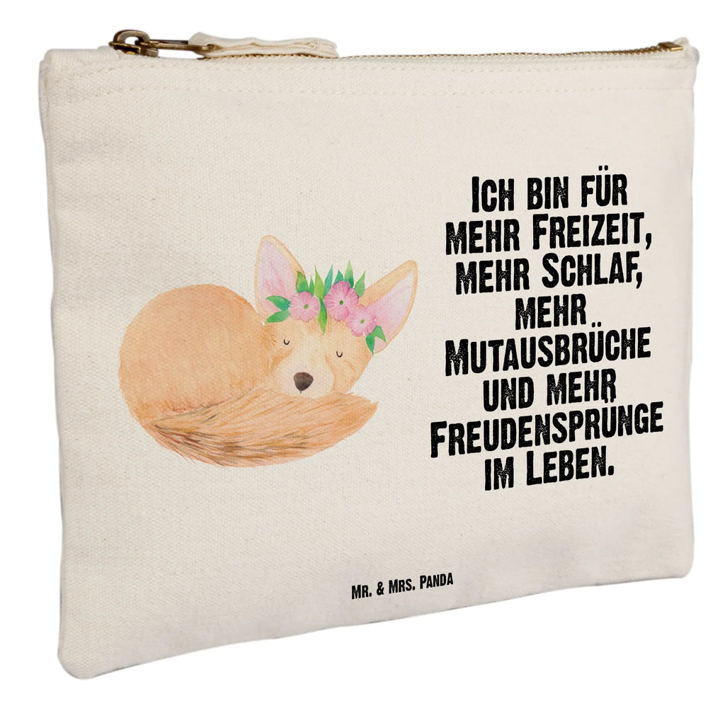 Schminktasche Wüstenfuchs Blumen Waschbeutel, Schminkbeutel, beauty case, utensilientasche, Schminktasche, Waschtasche, Kosmetiktasche, pencil case, Mäppchen, Stiftemäppchen, aufbewahrungstasche, beauty tasche, Kulturtasche, Etui, Federmappe, aufbewahrungsbeutel, Schlampermäppchen, Schminktäschchen, Kosmetikbeutel, Kulturbeutel, kosmetiktäschchen, pinsel tasche, toiletry bag, Afrika, Wildtiere, Glücklich, Wüstenfuchs, Blumen, Blumenkranz, Wüste