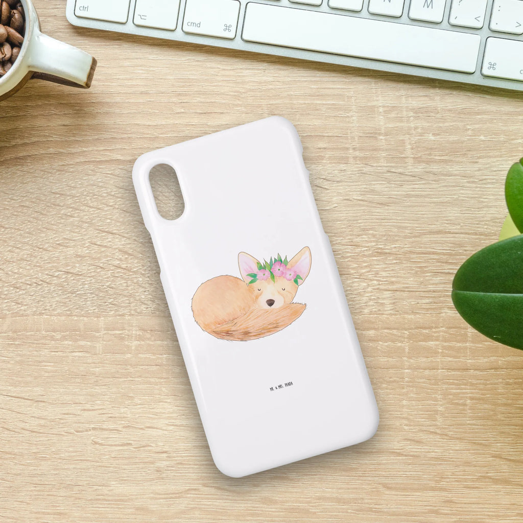Etui na iPhone 11 lis pustynny kwiaty Handy, Hülle, Cover, Iphone 10, Handycover, Iphone X, Handy Case, Handyhülle, Wildtiere, Afrika, Wüstenfuchs, Blumen, Blumenkranz, Glücklich, Wüste