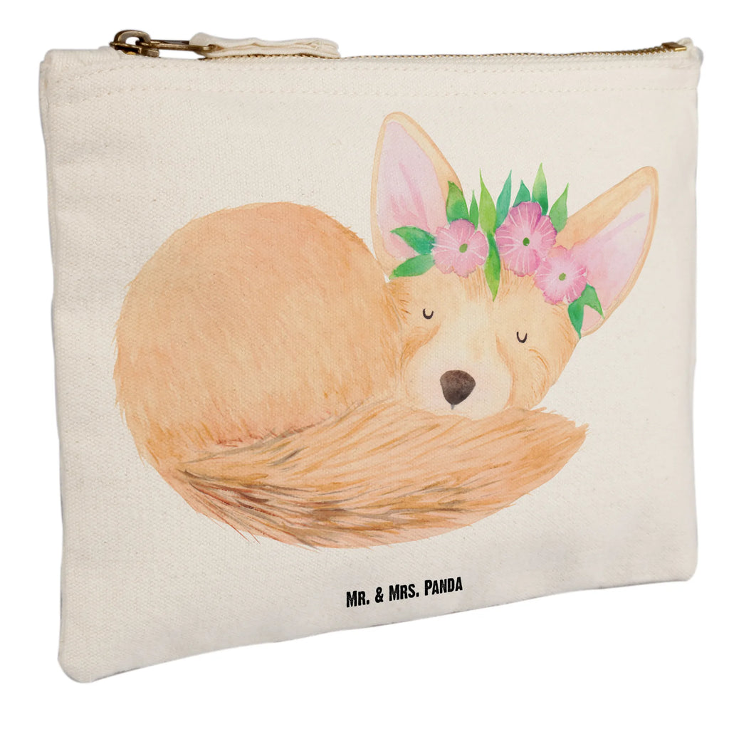 Schminktasche Wüstenfuchs Blumen Waschbeutel, Schminkbeutel, beauty case, utensilientasche, Schminktasche, Waschtasche, Kosmetiktasche, pencil case, Mäppchen, Stiftemäppchen, aufbewahrungstasche, beauty tasche, Kulturtasche, Etui, Federmappe, aufbewahrungsbeutel, Schlampermäppchen, Schminktäschchen, Kosmetikbeutel, Kulturbeutel, kosmetiktäschchen, pinsel tasche, toiletry bag, Afrika, Wildtiere, Glücklich, Wüstenfuchs, Blumen, Blumenkranz, Wüste