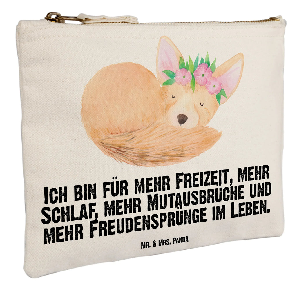 Schminktasche Wüstenfuchs Blumen Waschbeutel, Schminkbeutel, beauty case, utensilientasche, Schminktasche, Waschtasche, Kosmetiktasche, pencil case, Mäppchen, Stiftemäppchen, aufbewahrungstasche, beauty tasche, Kulturtasche, Etui, Federmappe, aufbewahrungsbeutel, Schlampermäppchen, Schminktäschchen, Kosmetikbeutel, Kulturbeutel, kosmetiktäschchen, pinsel tasche, toiletry bag, Afrika, Wildtiere, Glücklich, Wüstenfuchs, Blumen, Blumenkranz, Wüste