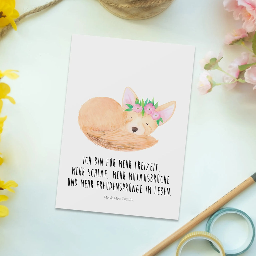 Postkarte Wüstenfuchs Blumen Postkarte, Ansichtskarte, Grußkarte, kunstkarte, Fotokarte, einzelkarte, Kunstkarten, Motivkarte, spruchkarte, Postkarten, bildkarte, Designkarte, Ansichtskarten, Afrika, Wildtiere, Wüstenfuchs, Blumen, Glücklich, Wüste, Blumenkranz