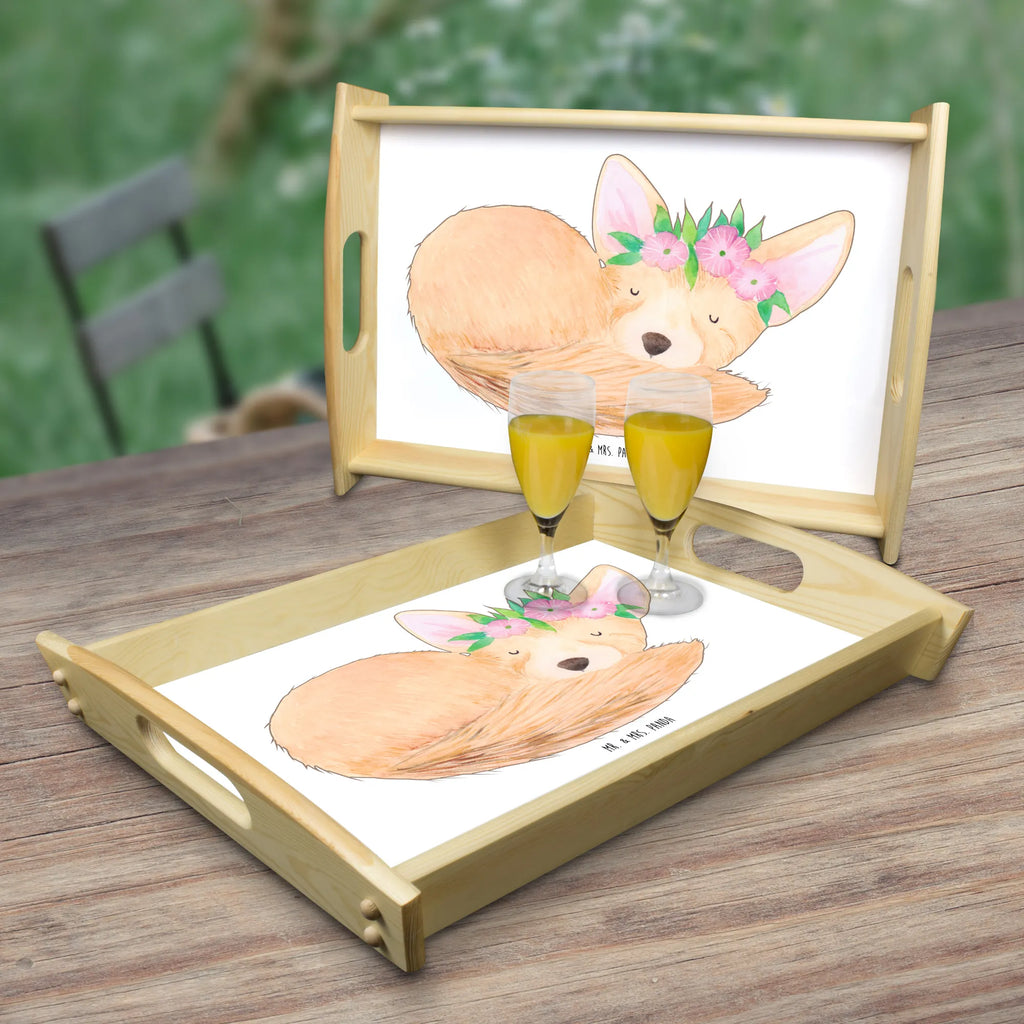 Serving tray desert fox Flower serving tray, breakfast tray, wooden tray, tray, kitchen tray, Africa, flowers, desert fox, wreath of flowers, desert, happy