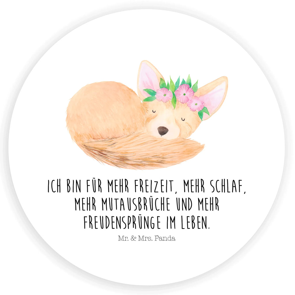 Rund Aufkleber Wüstenfuchs Blumenkranz Aufkleber, Etikett, Sticker, Afrika, Wildtiere, Wüste, Glücklich, Wüstenfuchs, Blumen, Blumenkranz