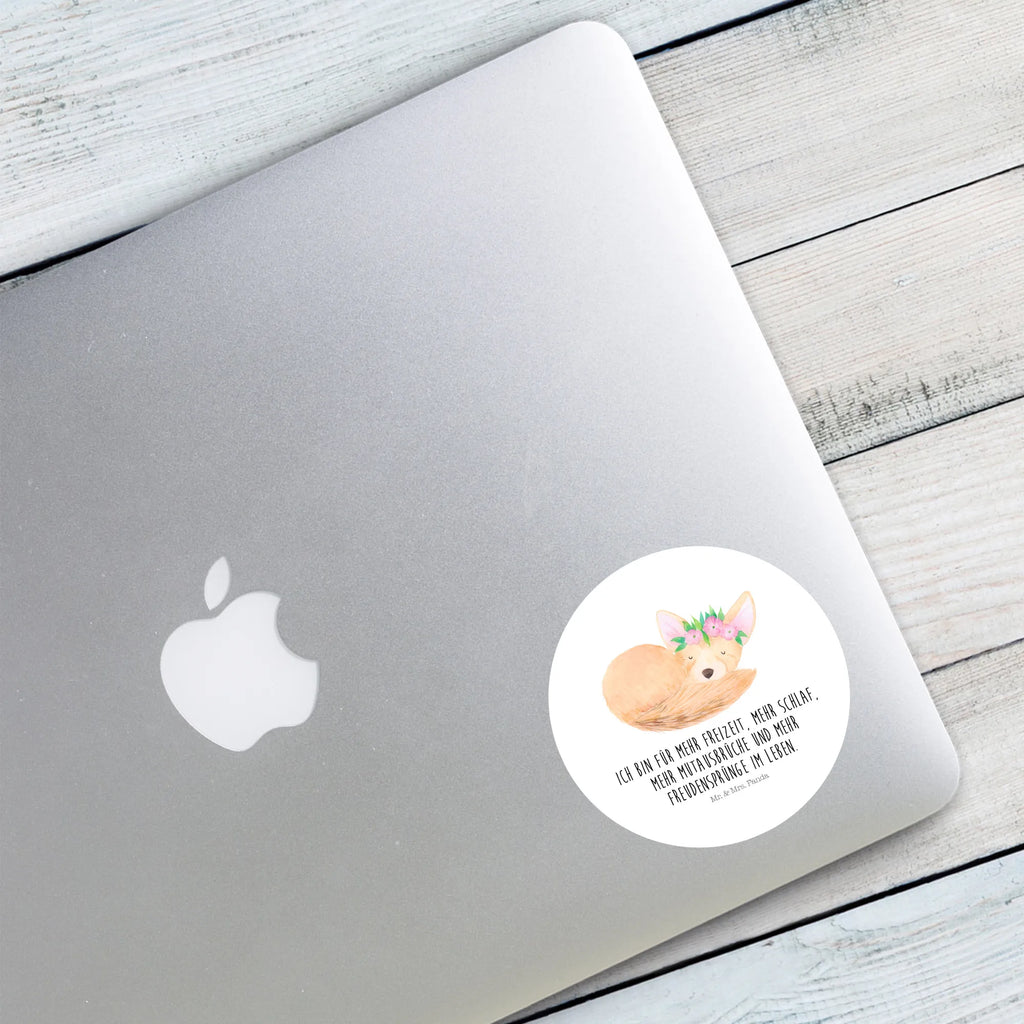 Rund Aufkleber Wüstenfuchs Blumenkranz Aufkleber, Etikett, Sticker, Afrika, Wildtiere, Wüste, Glücklich, Wüstenfuchs, Blumen, Blumenkranz