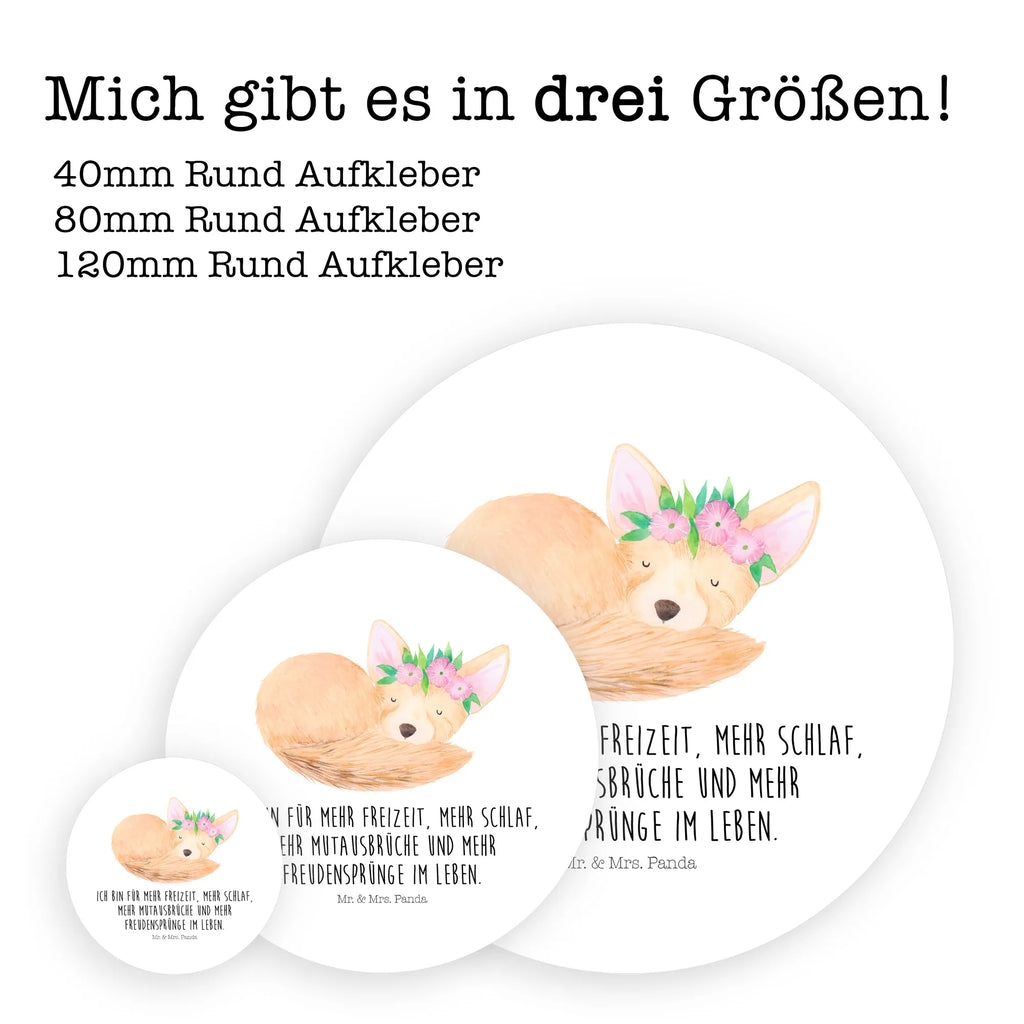 Rund Aufkleber Wüstenfuchs Blumenkranz Aufkleber, Etikett, Sticker, Afrika, Wildtiere, Wüste, Glücklich, Wüstenfuchs, Blumen, Blumenkranz