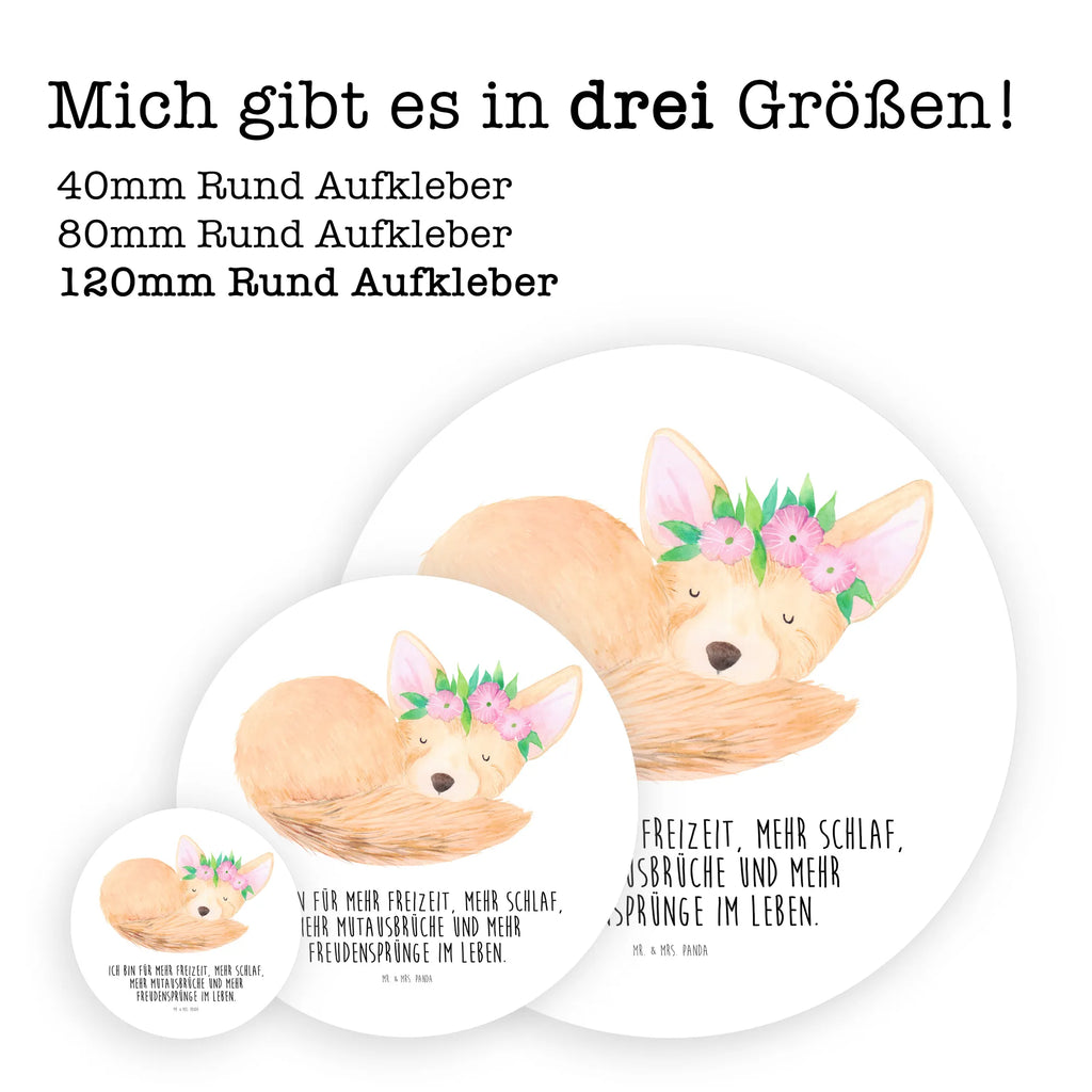 Rund Aufkleber Wüstenfuchs Blumenkranz Aufkleber, Etikett, Sticker, Afrika, Wildtiere, Wüste, Glücklich, Wüstenfuchs, Blumen, Blumenkranz