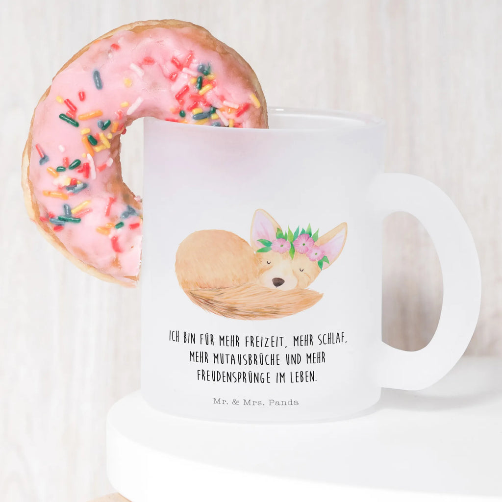 Teetasse Wüstenfuchs Blumenkranz Glasbecher, Teeglas, getränkeglas, Tee Tasse, Tasse, tasse glas, Glas Teebecher, glastasse, Becher, Teegläser, Große Teetasse, Teetasse, Tasse Für Tee, becher für tee, Teetasse Glas, Teetasse aus Glas, becher glas, Trinkglas, Afrika, Wildtiere, Wüste, Blumenkranz, Glücklich, Blumen, Wüstenfuchs