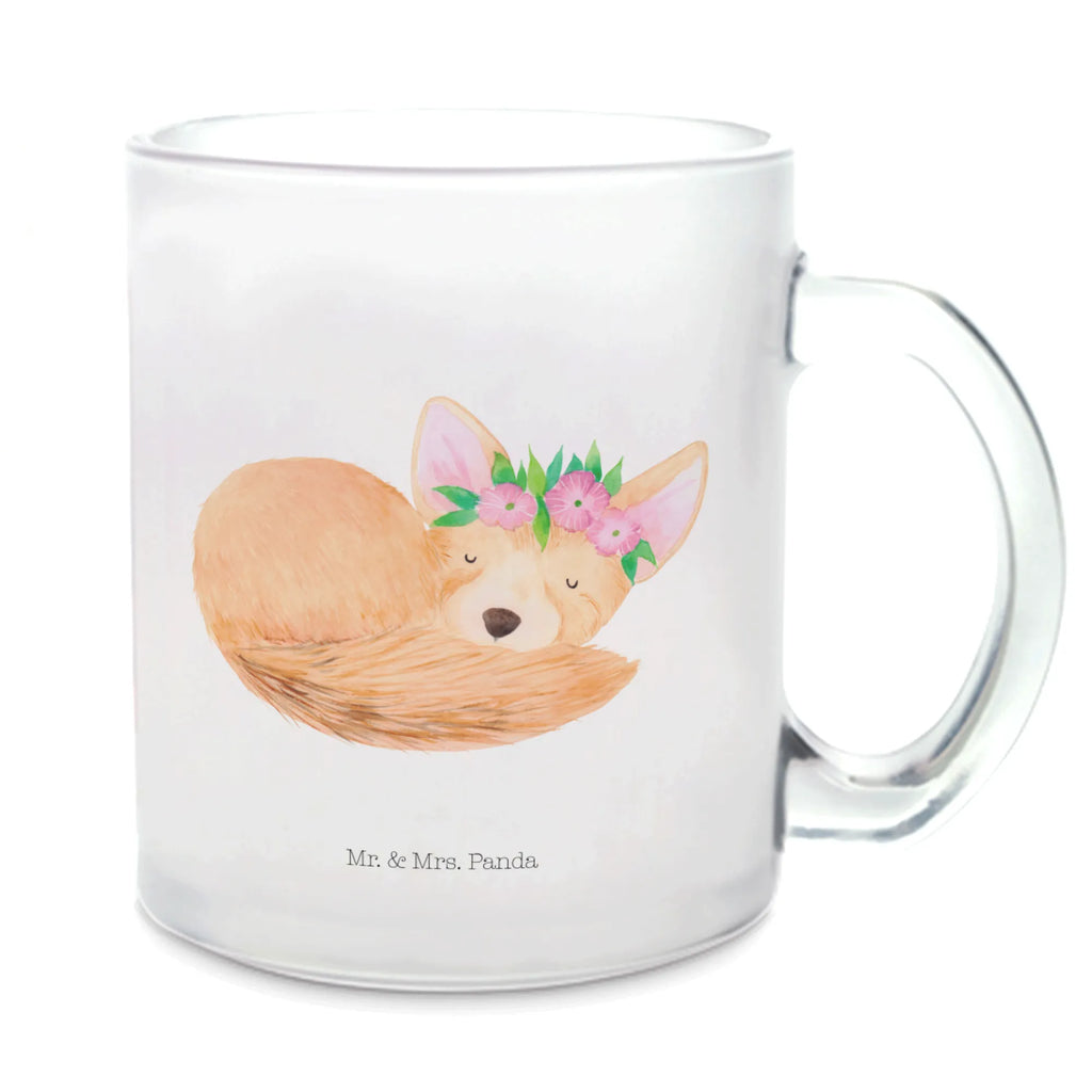 Teetasse Wüstenfuchs Blumenkranz Glasbecher, Teeglas, getränkeglas, Tee Tasse, Tasse, tasse glas, Glas Teebecher, glastasse, Becher, Teegläser, Große Teetasse, Teetasse, Tasse Für Tee, becher für tee, Teetasse Glas, Teetasse aus Glas, becher glas, Trinkglas, Afrika, Wildtiere, Wüste, Blumenkranz, Glücklich, Blumen, Wüstenfuchs