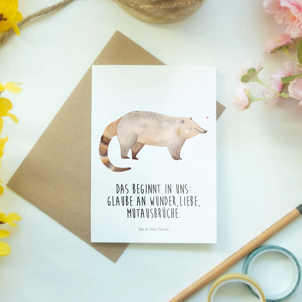 Greetings card Coati Geburtstagskarte, Karte, Hochzeitskarte, Grußkarte, Ansichtskarten, Klappkarte, Einladungskarte, Glückwunschkarte, Tiermotive, Gute Laune, lustige Sprüche, Tiere, Bär, Nasenbär, Nasenbären, Rüsselbär