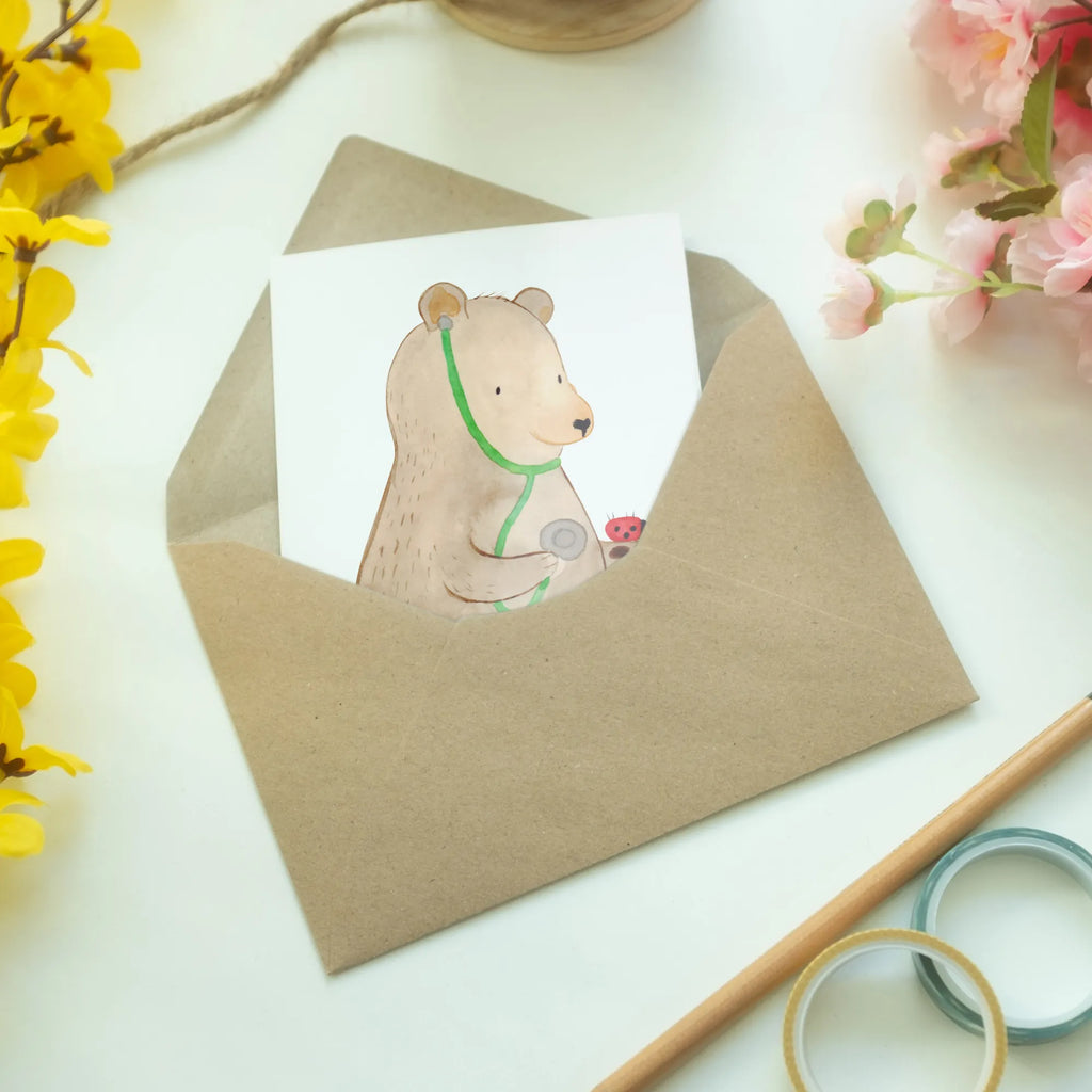 Kartka okolicznościowa niedźwiedź lekarz Einladungskarte, Klappkarte, Hochzeitskarte, Ansichtskarten, Glückwunschkarte, Grußkarte, Geburtstagskarte, Karte, Bär, Teddy, Teddybär, Arzt, Ärztin, Doktorin, Doktor, Professor, Professorin