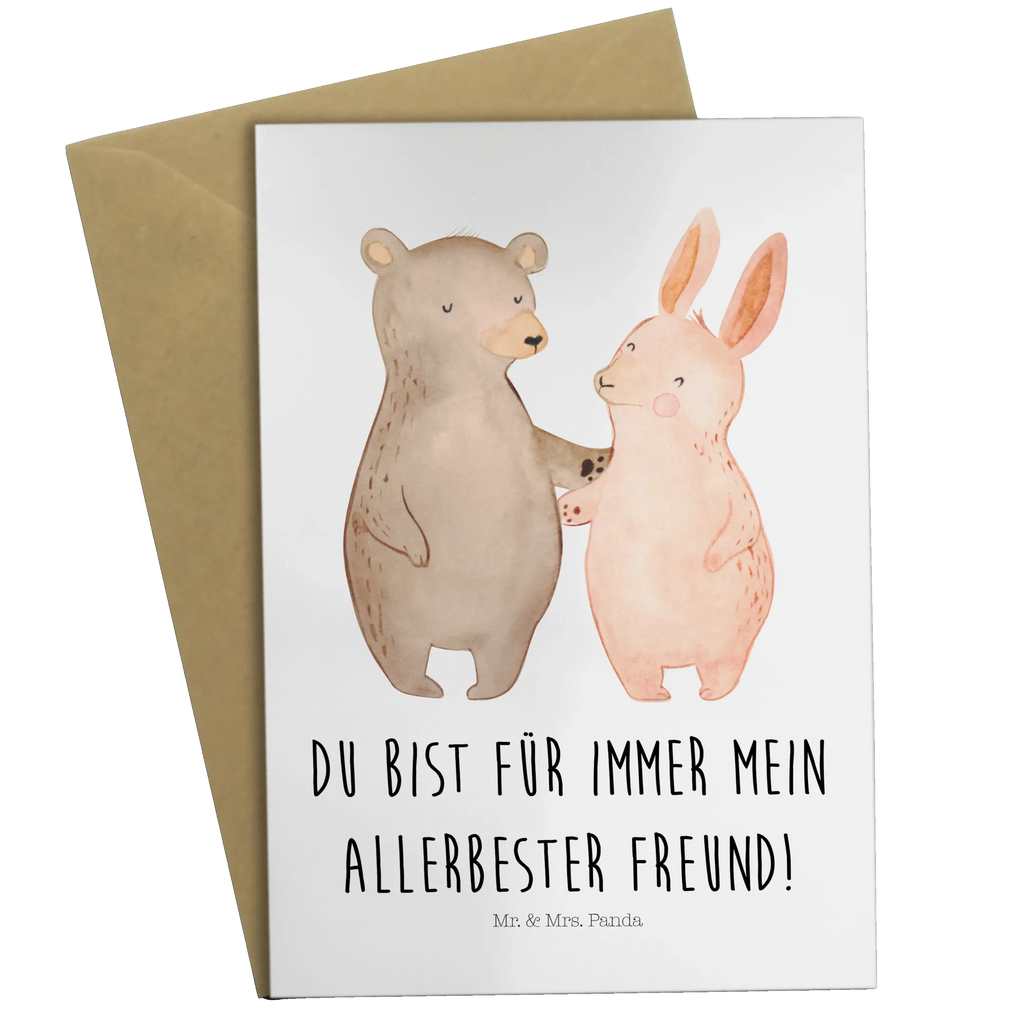Greetings card bear and rabbit Embrace Hochzeitskarte, Ansichtskarten, Grußkarte, Karte, Geburtstagskarte, Klappkarte, Einladungskarte, Glückwunschkarte, Liebe, Partner, Freund, Freundin, Ehemann, Ehefrau, Heiraten, Verlobung, Heiratsantrag, Liebesgeschenk, Jahrestag, Hocheitstag, best friends, Bärchen, Bär, Freunde, bester Freund, Hase