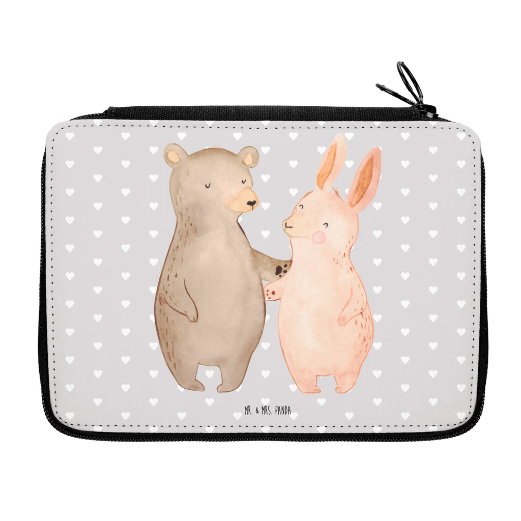 Leather folder bear and rabbit Embrace pencil case, primary school, motif, pencil bag, school, enrolment, pupil, child, pen roll, gift, Love, Loving, Two, Together, Marriage, Engagement, Proposal of marriage, Love gift, gift for her, gift for him, anniversary gift, best friends, bear, best friend, rabbit, friends