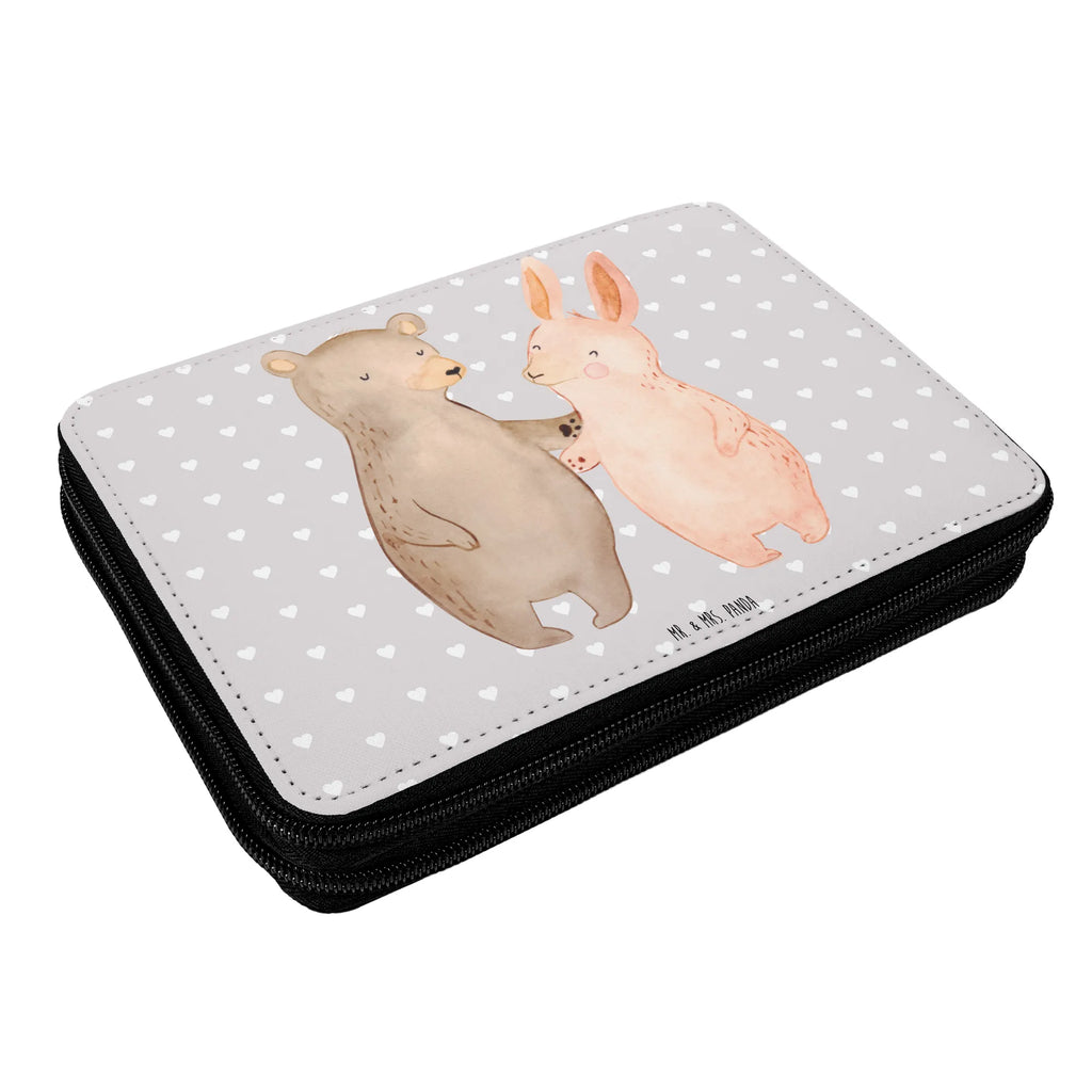 Leather folder bear and rabbit Embrace pencil case, primary school, motif, pencil bag, school, enrolment, pupil, child, pen roll, gift, Love, Loving, Two, Together, Marriage, Engagement, Proposal of marriage, Love gift, gift for her, gift for him, anniversary gift, best friends, bear, best friend, rabbit, friends