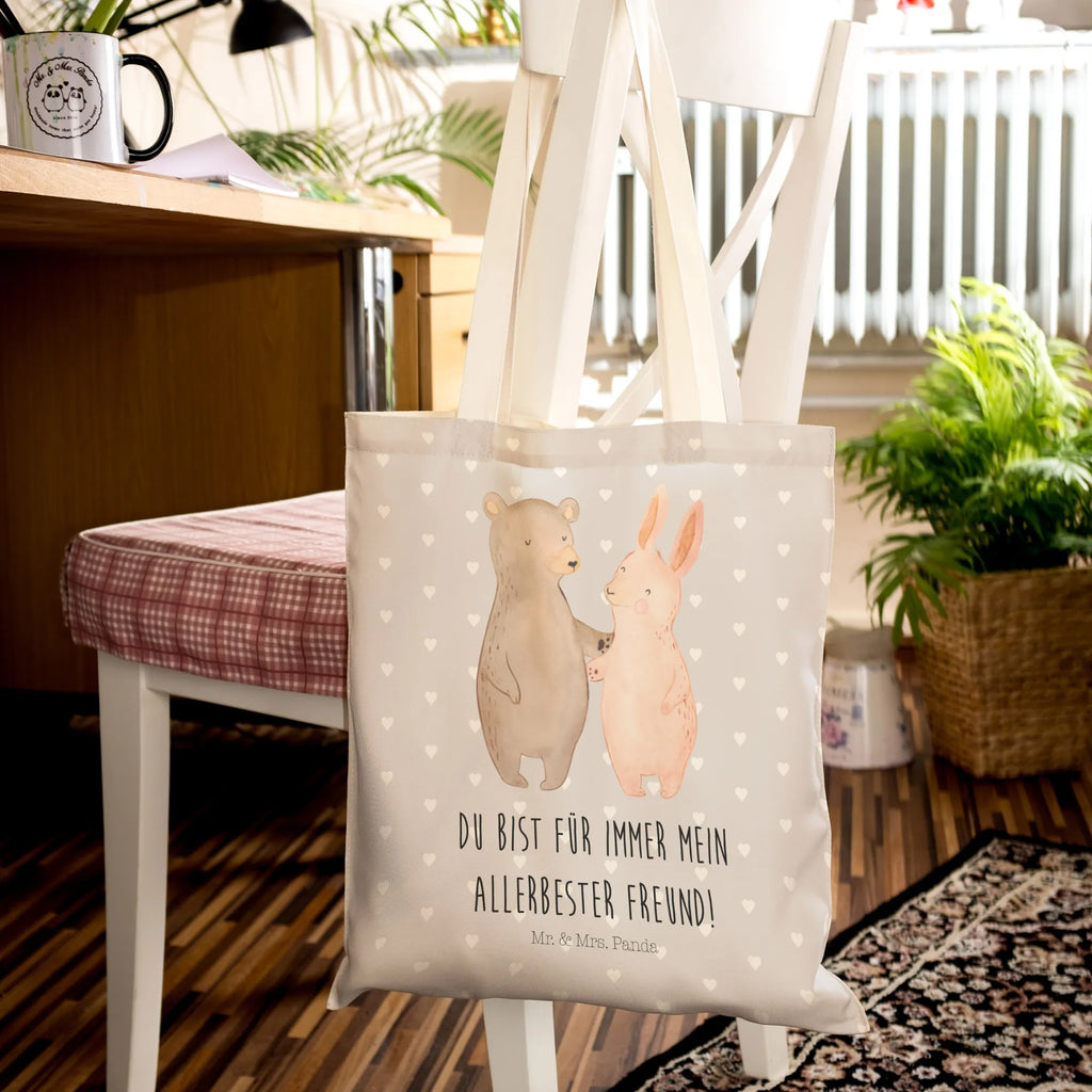 Shopping bag bear and rabbit Embrace cotton bag, shopper, bag, shoulder bag, pouch, Carrier bag, cloth bag, Love, Loving, Two, Together, Marriage, Engagement, Proposal of marriage, Love gift, gift for her, gift for him, anniversary gift, bear, best friends, best friend, friends, rabbit