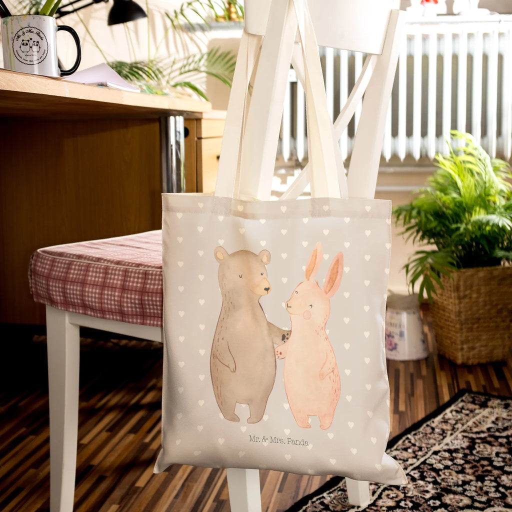 Shopping bag bear and rabbit Embrace cotton bag, shopper, bag, shoulder bag, pouch, Carrier bag, cloth bag, Love, Loving, Two, Together, Marriage, Engagement, Proposal of marriage, Love gift, gift for her, gift for him, anniversary gift, bear, best friends, best friend, friends, rabbit