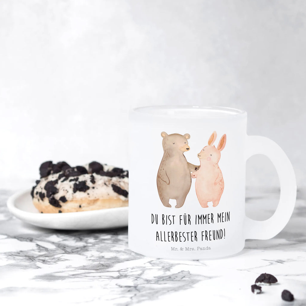 Glass tea cup bear and rabbit Embrace glass, tea, tea glass, mug, Tea cup, Love, Loving, Two, Together, Marriage, Engagement, Proposal of marriage, Love gift, gift for her, gift for him, anniversary gift, bear, best friends, best friend, rabbit, friends