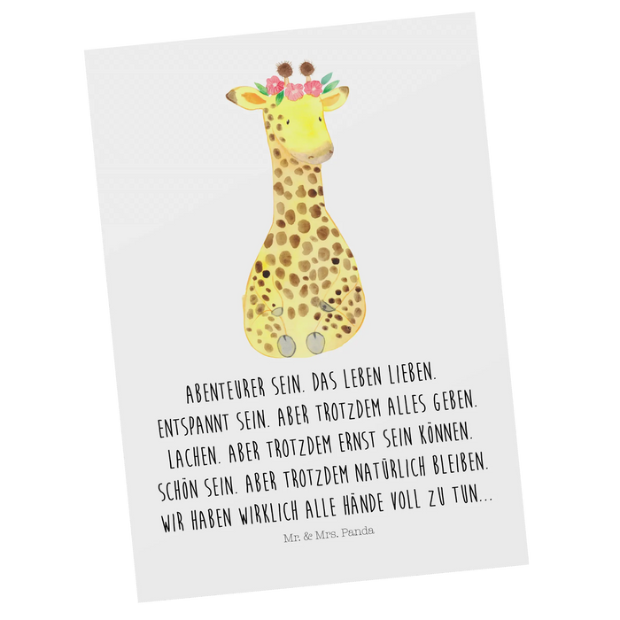 Postkarte Giraffe Blumenkranz