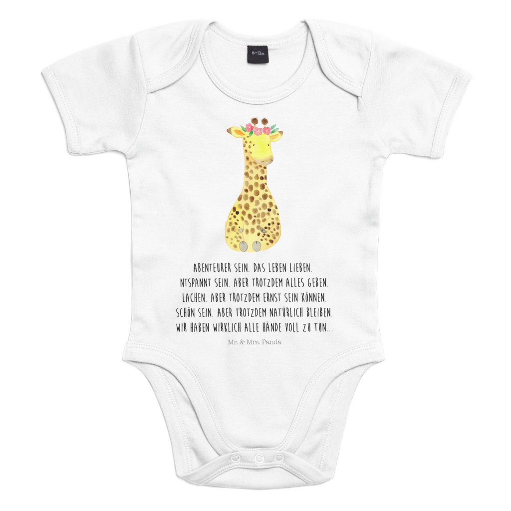Organic Baby Body Giraffe Blumenkranz Babykleidung, Babystrampler, Strampler, Wickelbody, Baby Erstausstattung, Junge, Mädchen, Afrika, Wildtiere, Giraffe, Blumenkranz, Abenteurer, Selbstliebe, Freundin