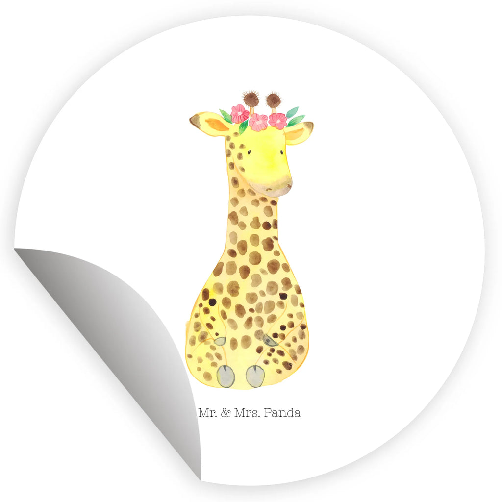 Rund Aufkleber Giraffe Blumenkranz Aufkleber, Etikett, Sticker, Afrika, Wildtiere, Abenteurer, Selbstliebe, Giraffe, Freundin, Blumenkranz