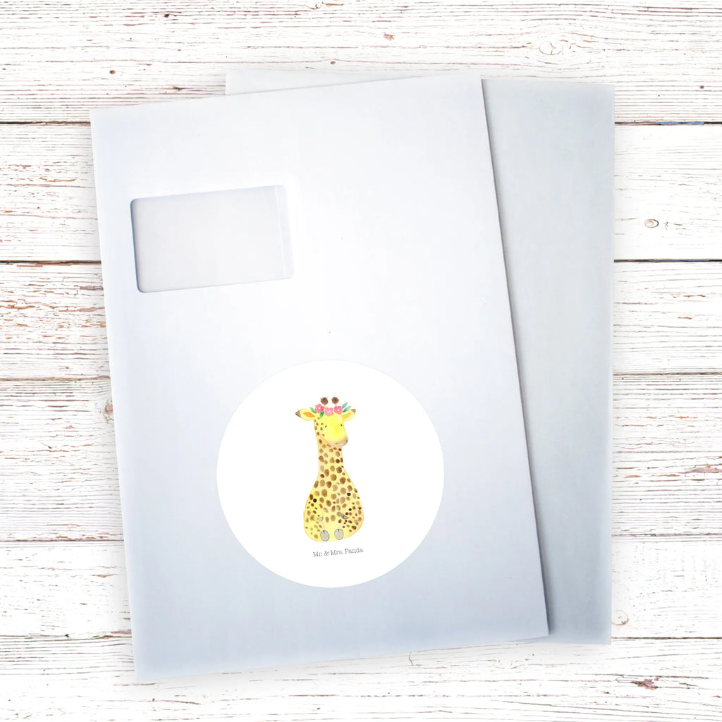 Rund Aufkleber Giraffe Blumenkranz Aufkleber, Etikett, Sticker, Afrika, Wildtiere, Abenteurer, Selbstliebe, Giraffe, Freundin, Blumenkranz