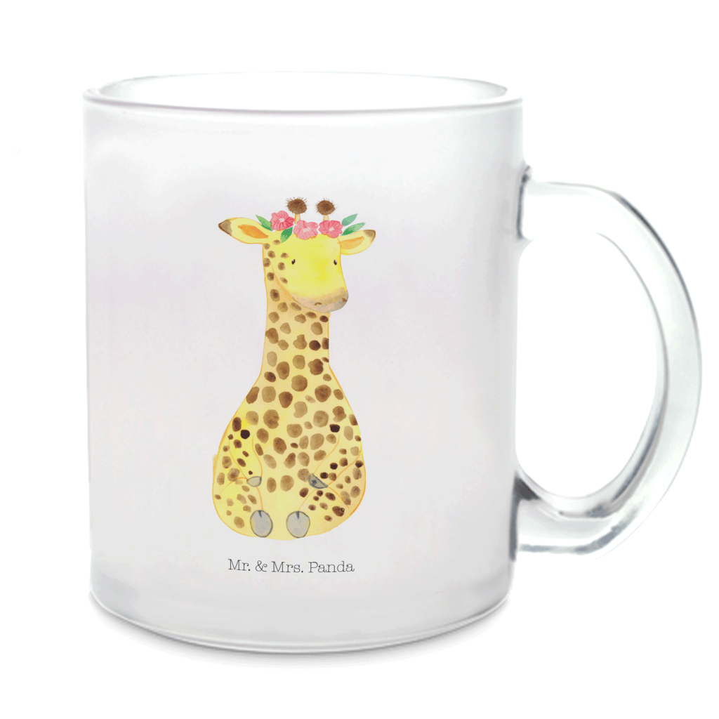 Teetasse Giraffe Blumenkranz Teetasse, Teeglas, Teebecher, Tasse mit Henkel, Tasse, Glas Teetasse, Teetasse aus Glas, Afrika, Wildtiere, Giraffe, Blumenkranz, Abenteurer, Selbstliebe, Freundin