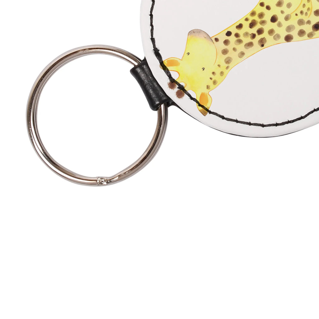 Rund Schlüsselanhänger Giraffe Zufrieden Taschenanhänger, Schlüsselaccessoire, schlüsselbund anhänger, Schlüsselanhänger, mini schlüsselanhänger, Afrika, Wildtiere, Zufrieden, Giraffe, Abenteuer, Glück