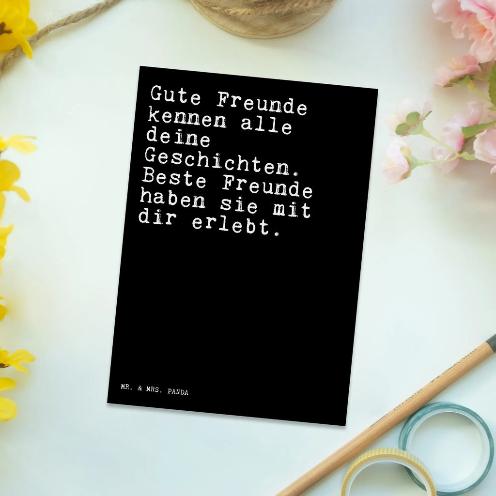 Postkarte Sprüche und Zitate Gute Freunde kennen alle deine Geschichten. Beste Freunde haben sie mit dir erlebt. Einladungskarte, Karte, Ansichtskarten, Einladung Geburtstag, Geschenkkarte, Grußkarte, Geburtstagskarte, Einladungskarten Geburtstag, Dankeskarte, Postkarte, Ansichtskarte, Einladung, Spruch, Sprüche, lustige Sprüche, Weisheiten, Zitate, Spruch Geschenke, Spruch Sprüche Weisheiten Zitate Lustig Weisheit Worte