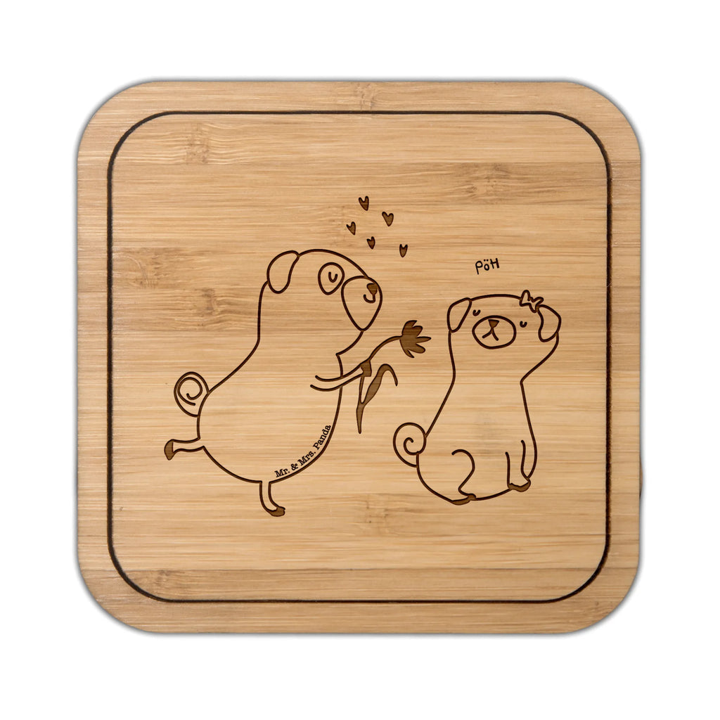 Kwadratowa podkładka mops Zakochani Pies, motyw psa, zwierzę domowe, rasa psa, miłośnik zwierząt, właściciel psa, powiedzenia