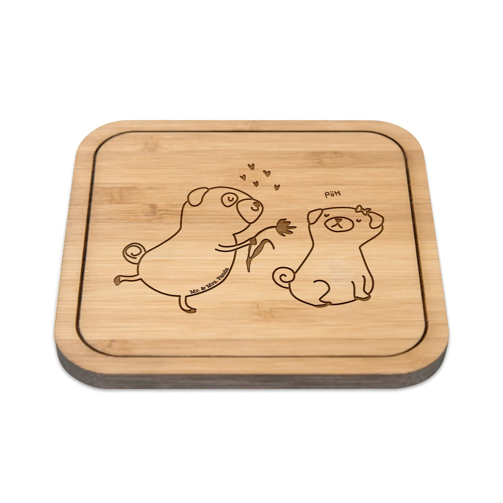 Kwadratowa podkładka mops Zakochani Pies, motyw psa, zwierzę domowe, rasa psa, miłośnik zwierząt, właściciel psa, powiedzenia