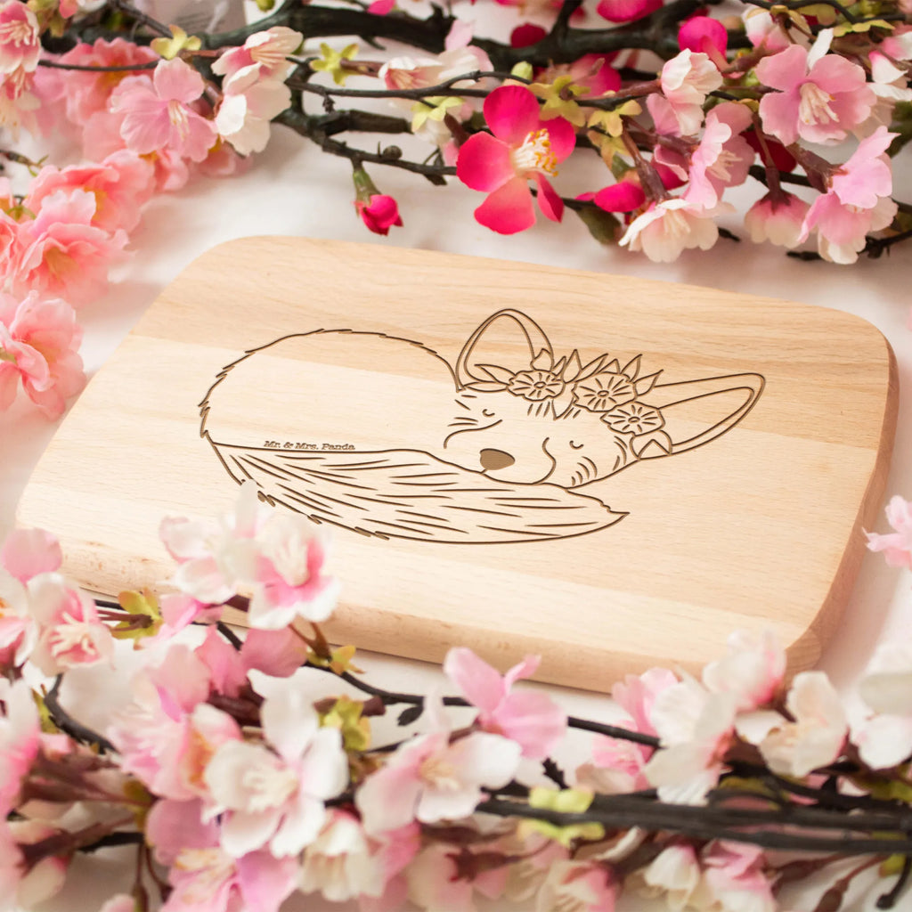 Küchenbrett Wüstenfuchs Blumen Frühstücksbrett, Schneidebrett Holz, Frühstücksbrettchen, Holzbrett, Schneidebrett, Küchenbrett, Afrika, Wildtiere, Wüste, Blumenkranz, Blumen, Glücklich, Wüstenfuchs