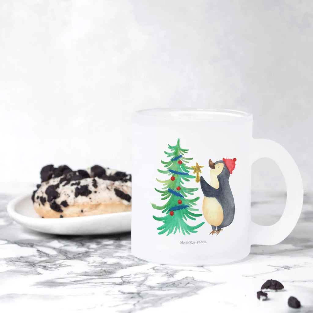 Glass tea cup penguin Christmas tree tea glass, tea, mug, glass, Tea cup, Winter, Christmas, Christmas time, snow, Penguin