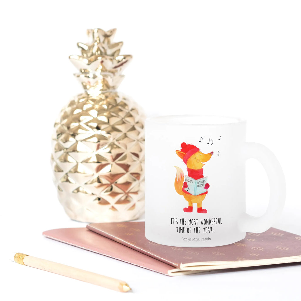 Glass tea cup Fox Singer glass, mug, Tea cup, tea glass, tea, Winter, Christmas, Christmas time, snow