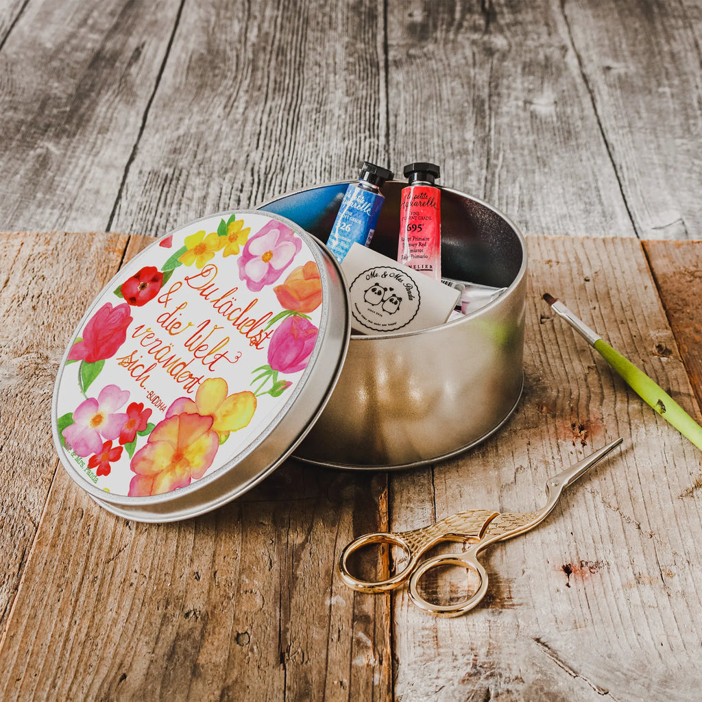 okrągła puszka z blachy Uśmiechasz się Dekoracje kwiatowe, dekoracje wiosenne, dekoracje letnie, dekoracja, pozytywna wiadomość, miłośnik natury, na zewnątrz, natura, przygoda