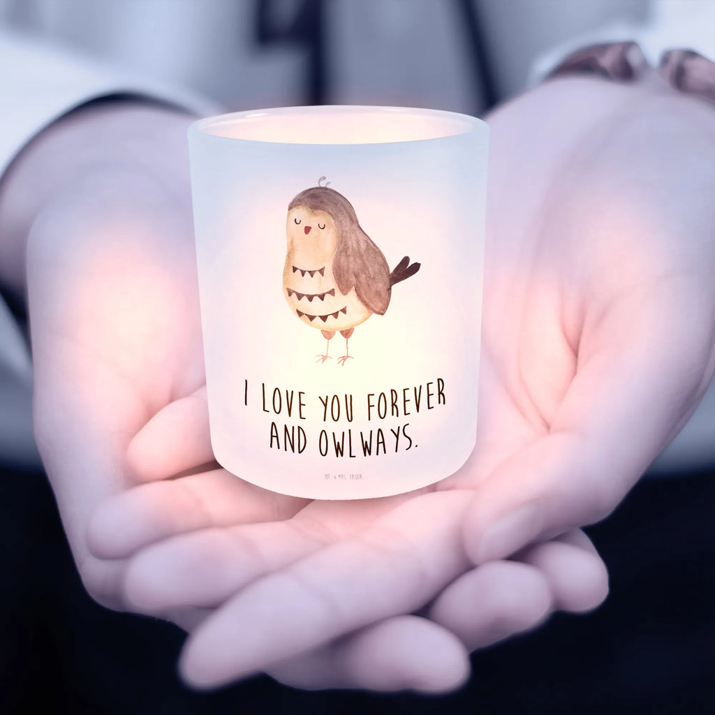 Lantern Owl Satisfied glass tealight, tealight holder, Wind light, owl, forest animal, bird, nocturnal, gift ideas, birthday present, illustrated, funny, romantic gift, owl decor, Saying beautiful, Romantic, Wedding anniversary gift, Pun funny, Love saying, Owl deco, Owl, Owl saying