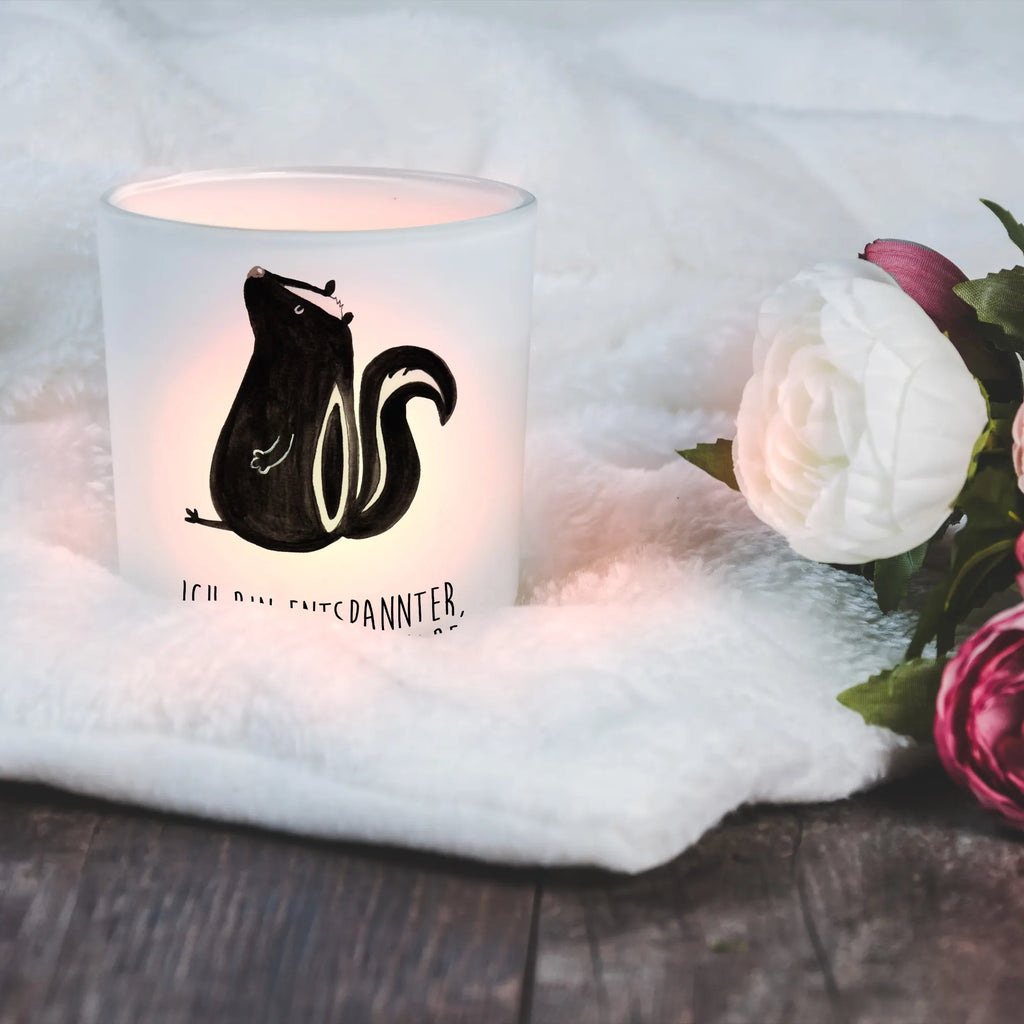 Lantern skunk Sit glass tealight, tealight holder, Wind light, Skunk, wild animal, predator, know-it-all, stinky, slogan, law, office, stinker, skunk