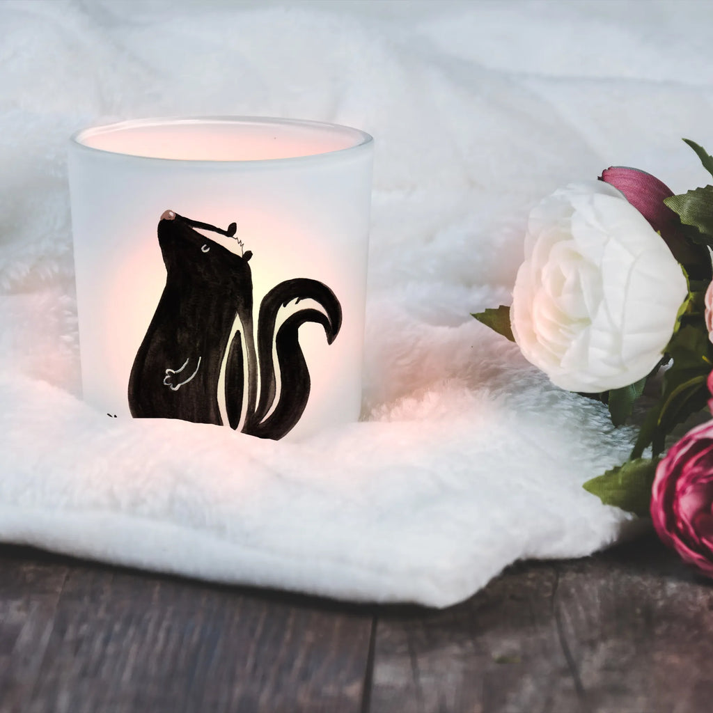 Lantern skunk Sit glass tealight, tealight holder, Wind light, Skunk, wild animal, predator, know-it-all, stinky, slogan, law, office, stinker, skunk